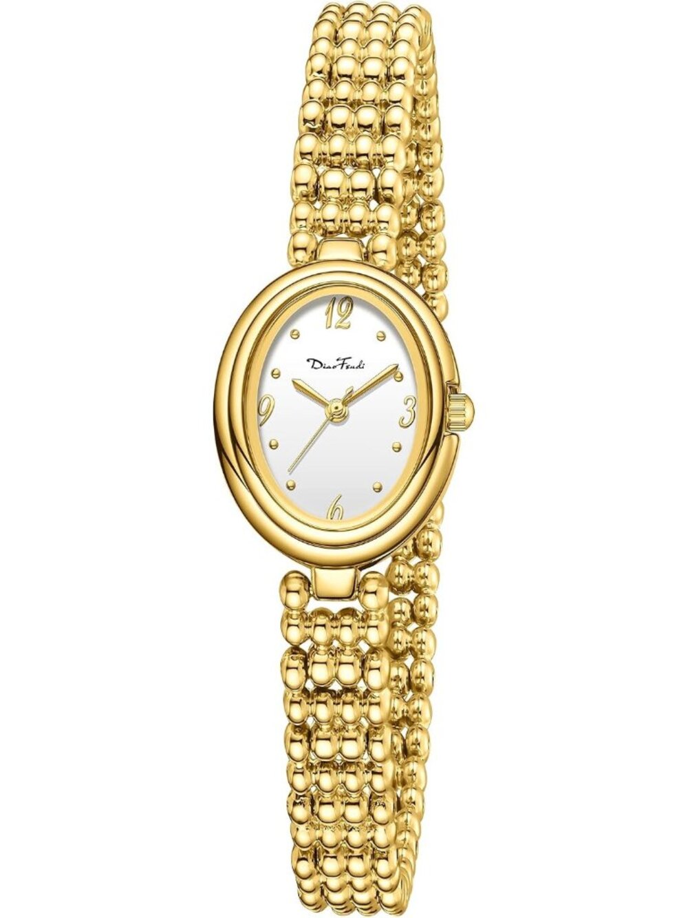 Women’s Gold White Petite Oval Dress Japanese Quartz Adjustable Strap Watch